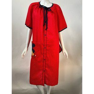 Vintage Smart Time Womens House Dress Red Midi Pocket Tie Neck + Potholder L New